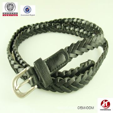 2015 new fashion lady'd elasticated pu braided leather belt